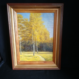 Картина маслом "Осенний лес", холст на  фанере, размер полотна 33х23 см, автор А. Кузнецов